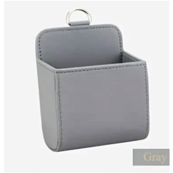 Car Phone Holder Pockets Storage Vent Clip Gray Faux Leather Lots of Room! - Picture 1 of 5